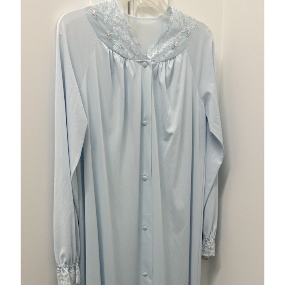 Shadowline Robe XS Blue Nylon Lace Trim NOS with Tags Made in USA Vintage